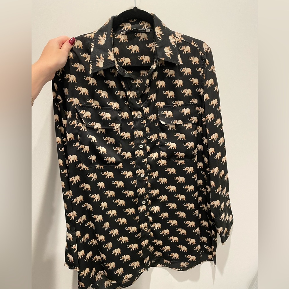 Elephant pattern long sleeve button up shirt